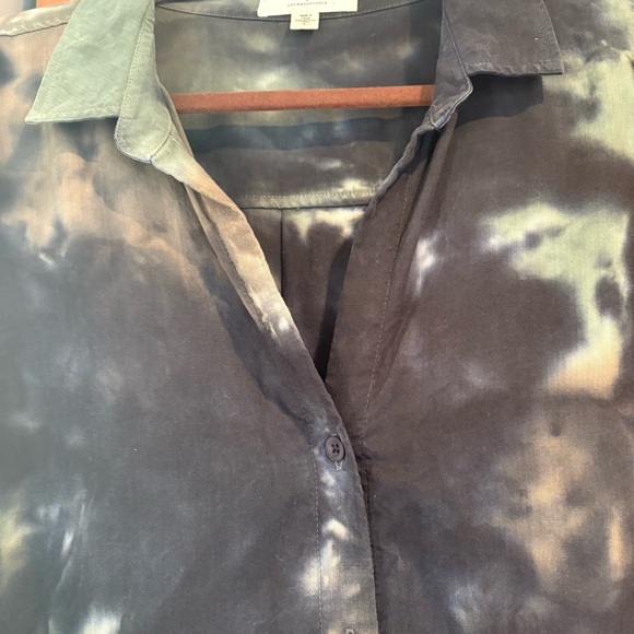 Cloth & Stone Anthropologie Green and Black Tie-Dye Button-Up Shirt Large - Picture 3 of 9